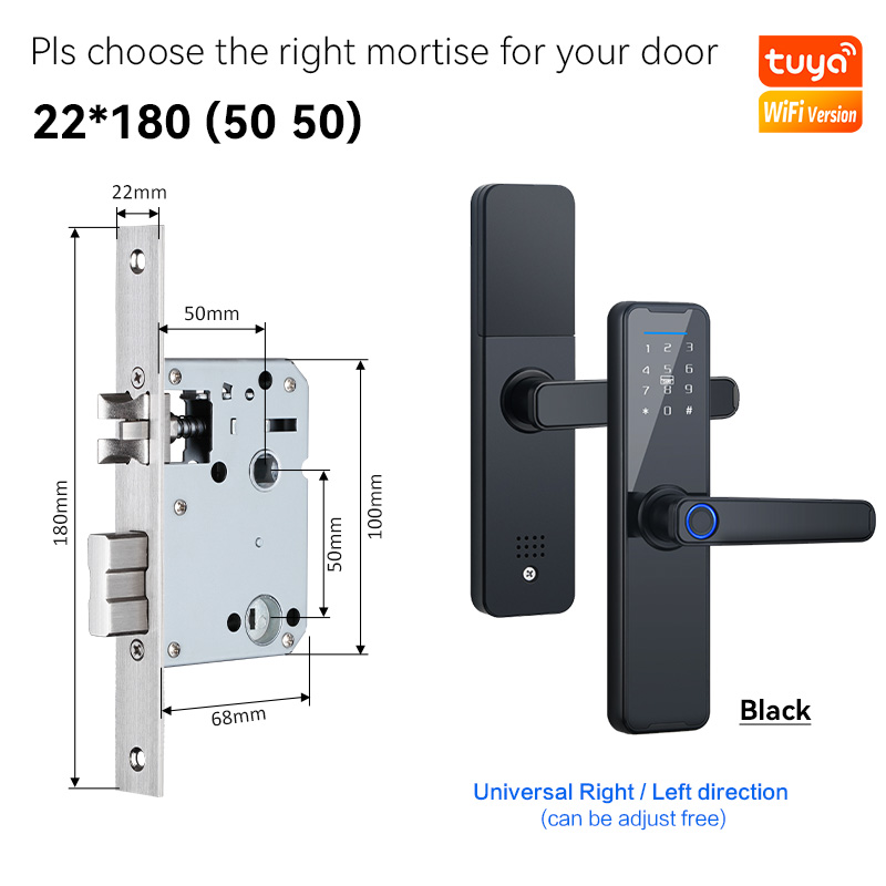YRHAND-cerradura inteligente K7, cerrojo biométrico negro, aplicación Tuya, desbloqueo remoto, sin llave, wifi, cerradura electrónica para puerta: Aburrido-Rojo / 22*168 (5072)