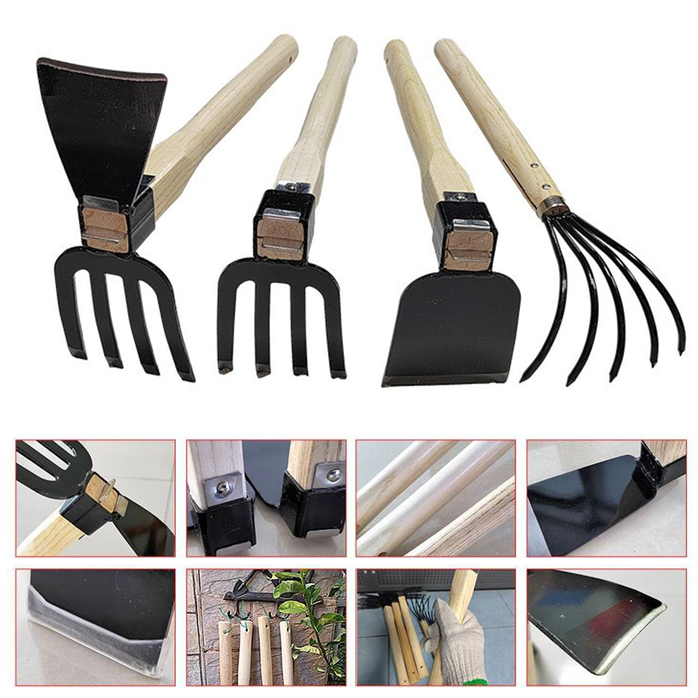 Garden Rake Cultivator with Wooden Handle Dual-purpose Hoe Mini Hoe and Cultivator for Digging Weeding Gardening and Cultivating