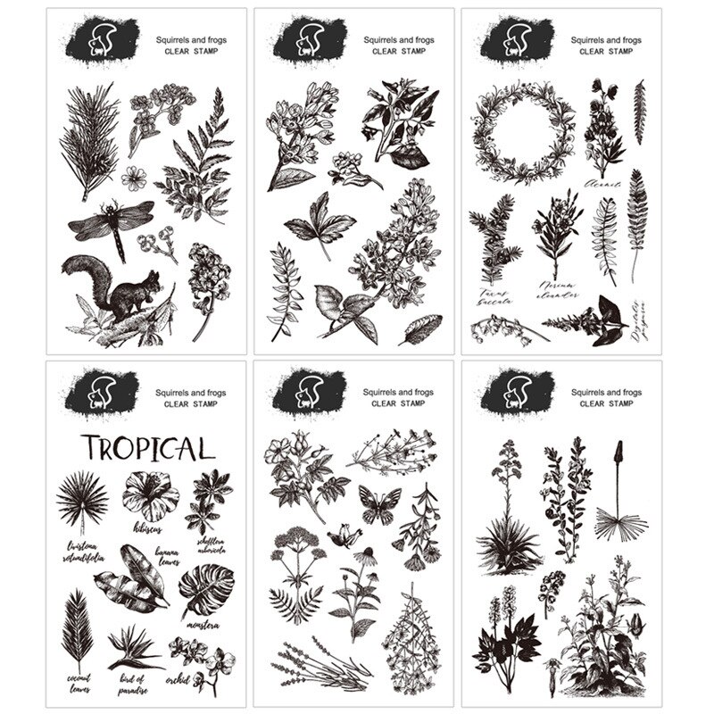 Vintage Tropische Planten Eekhoorn Bloemen Vlinder Siliconen Clear Stempel Voor Scrapbooking Album Diy Craft Decoratie Rubber Stamp