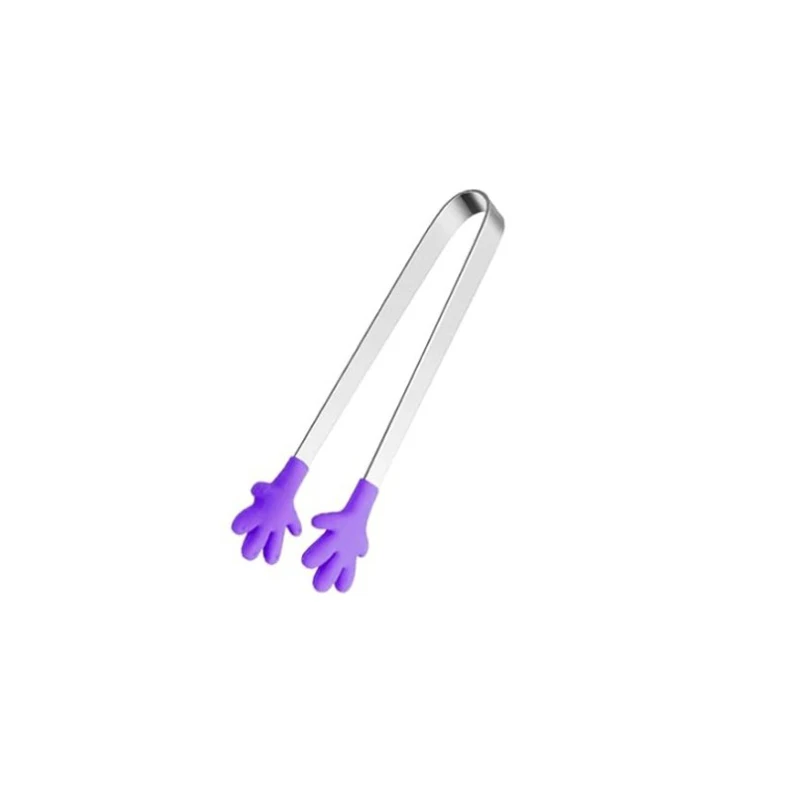 5PCS Mini Tong, Hand Shape Silicone Food Tongs, 5Inch Kid Tongs for Sugar Cubes Kitchen Tongs Perfect for Kids: VIOLET/紫罗兰