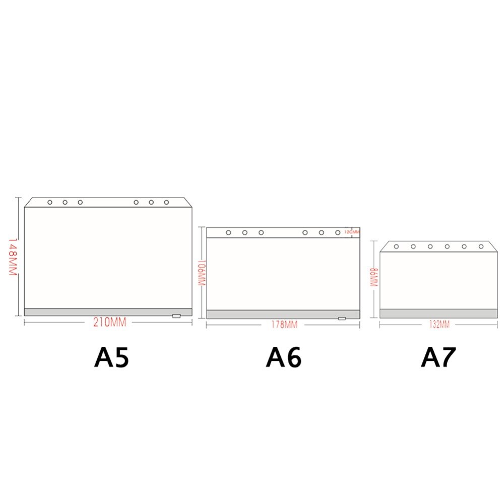 A5/A6/A7 PVC Transparante Zip Lock Envelop Bindmiddel Pocket Refill Organizer Briefpapier voor 6 Gaten #280154