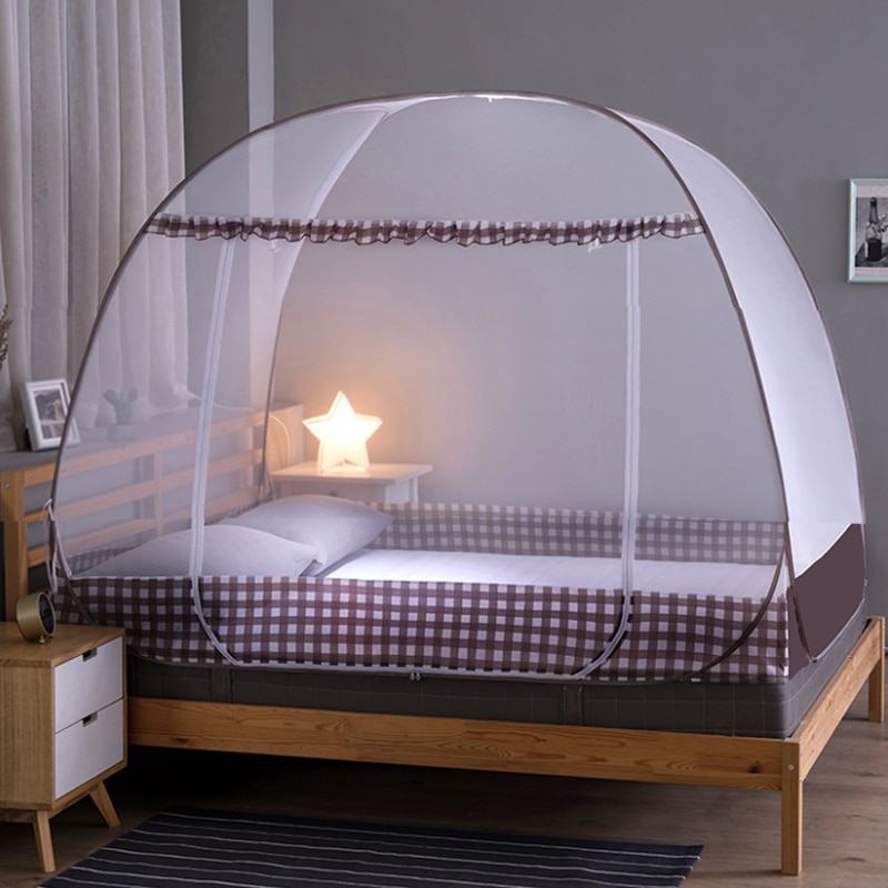 Portable Mosquito Net Single Door Installation Free Foldable Summer Automatic Pop-up Anti-fall Breathable Children's Bed Tent: Coffee / Single-door 1.5M Bed