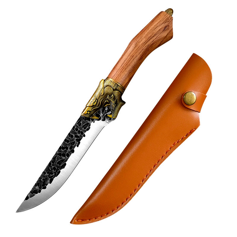 Knife Kitchen High Carbon Stainless Steel 5Cr1 5CoMov Chef Knife Set With Sheath Forged Meat Cleaver Dragon Decor: Knife D