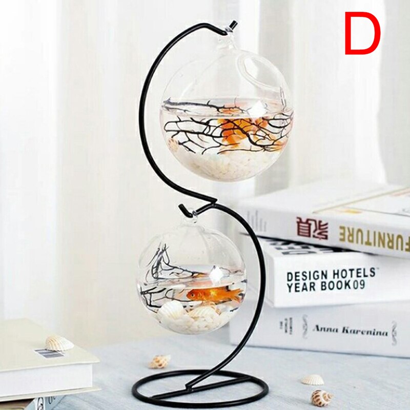 Heart/Moon Shaped Iron Hanging Holder Plant Glass Vase Stand Micro Landscape Decoration Bottle Holder: D