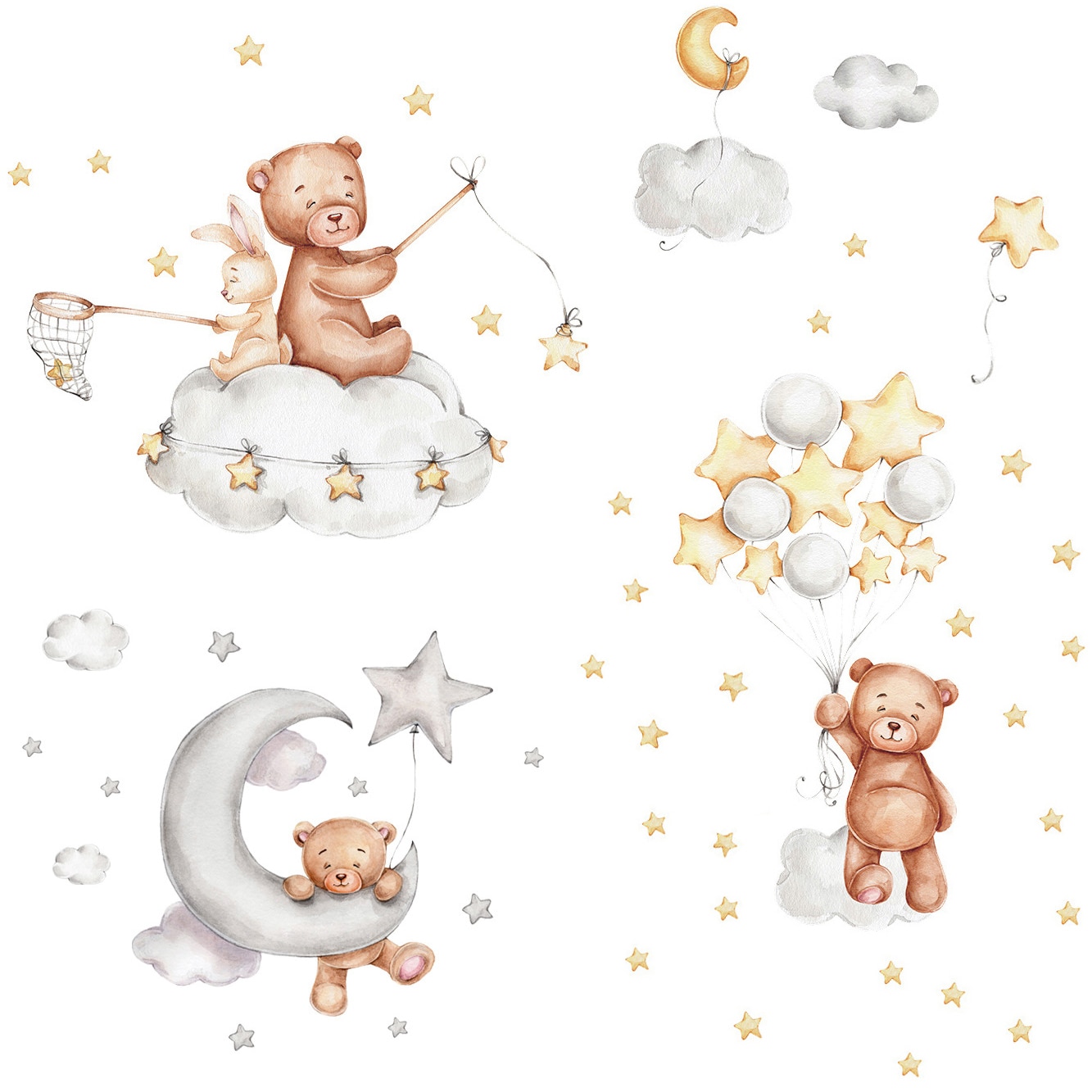 Uroczy niedźwiadek animowany Bunny naklejki na ścianę gwiazda księżyc na pokoje dla dzieci pokój dziecięcy tapeta z dekorem dziewczyny chłopcy sypialnia przedszkole naklejka