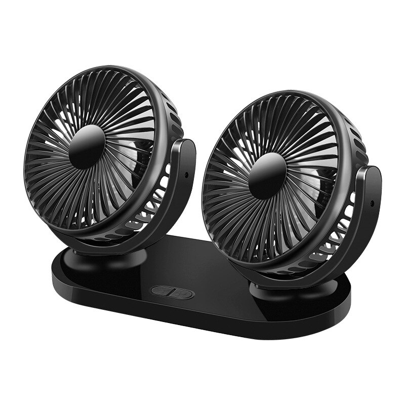 12v/24v usb universal 360 graders allroundjusterbar bil auto luftkylning dubbel huvud fläkt instrumentbräda kylare luft fläkt bil fläkt: Ren svart