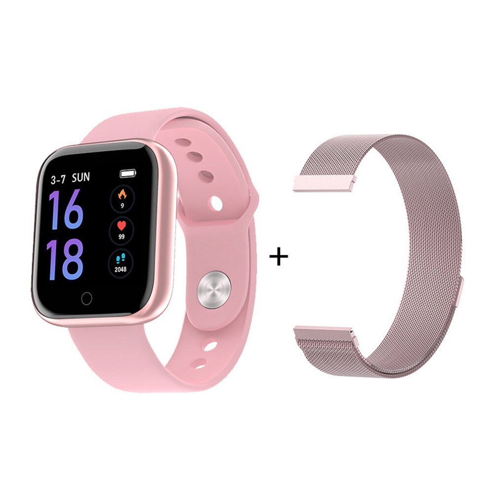 Smartwatch heren dames  ip68 waterdichte legering full touch dames smartwatch horloge smartwatches siliconen + milanese stalen band: Roze