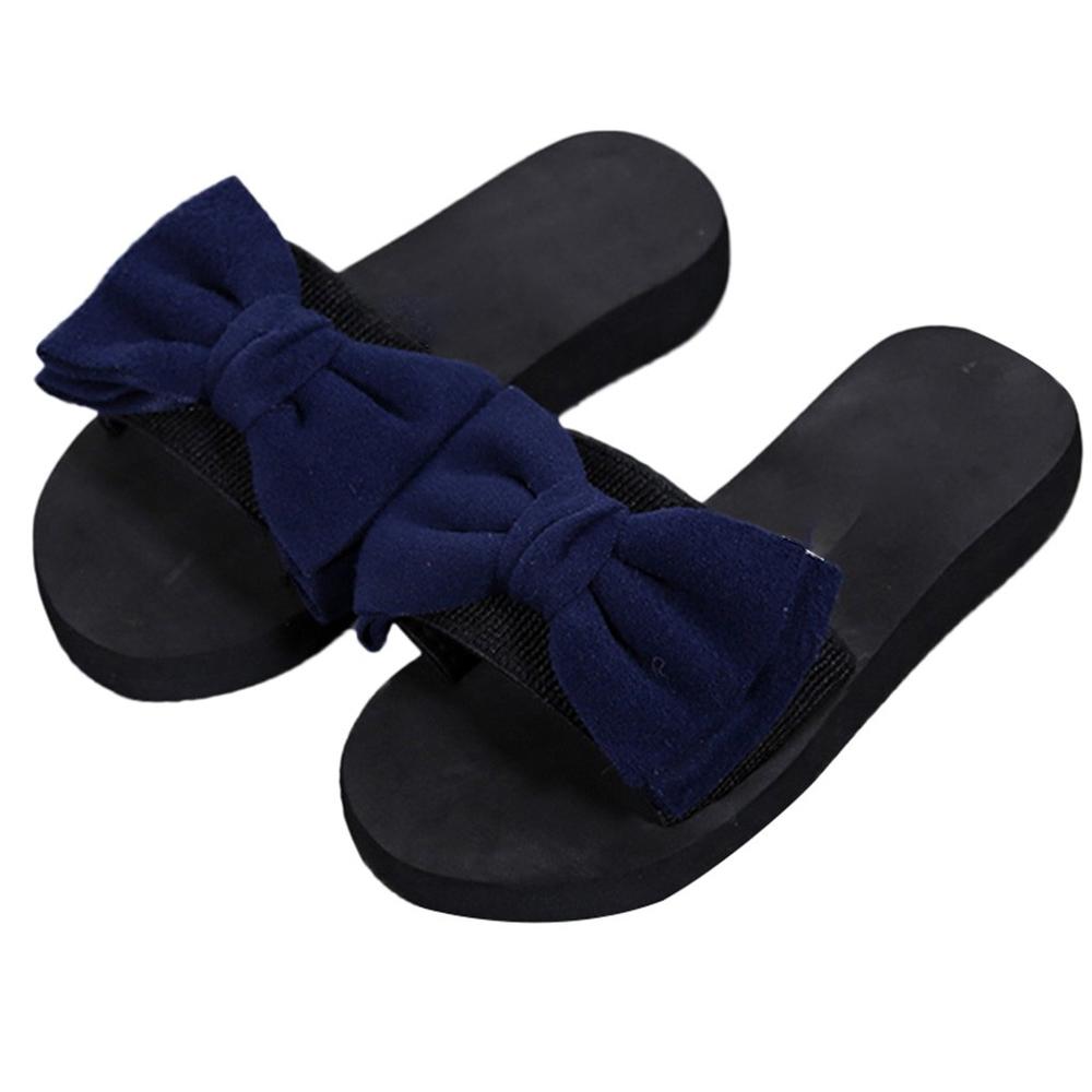 Vrouwen Boog Zomer Sandalen Slipper Indoor Outdoor Flip-Flops Strand Schoenen Mode Vrouwelijke Casual Bloem Slipper: Blue / 37