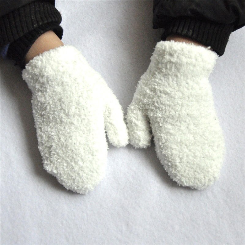 Balleenshiny Kids Gloves Winter Baby Plush Coral Gloves Toddler Full Fingers Cute Mittens Warm Windproof Glove For Boys Girls: White