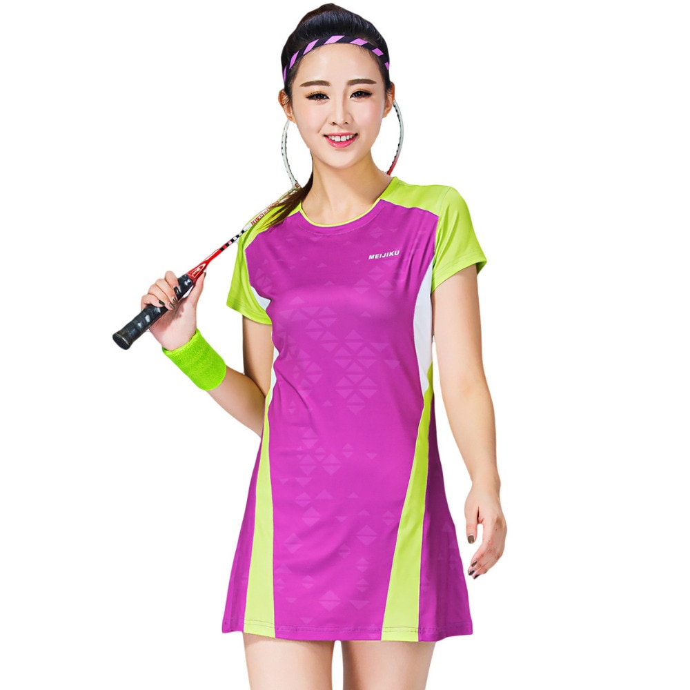Kvinder sports kjole tennis uniform hoftelængde kortærmet badminton kjole med sikre shorts kvinder fritid vestidos de tenis 1701