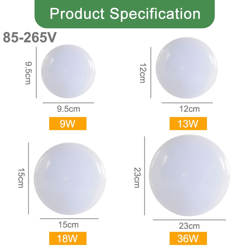 Panel de luz LED para techo, de 18W lámpara redonda, 24W, 36W y 48W, AC85-265V para luz decorativa para el hogar