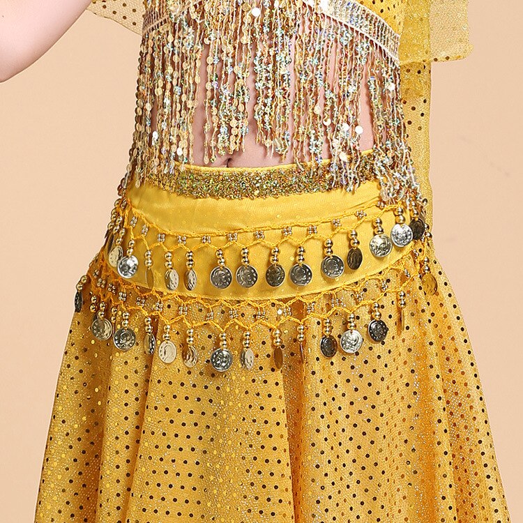 Child waist chain hip scarf kids belly dance indian dance belt 6 colors Waist Chain Belt Kids Dance Practice Hip Waist Seal: yellow