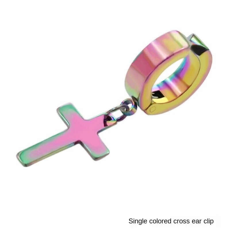 1 Pcs Rvs Clip Op Non Piercing Oorbellen Voor Vrouwen Mannen Zwarte Goud Kleur Cross Gothic Punk Rock Pendiente: style2colorful