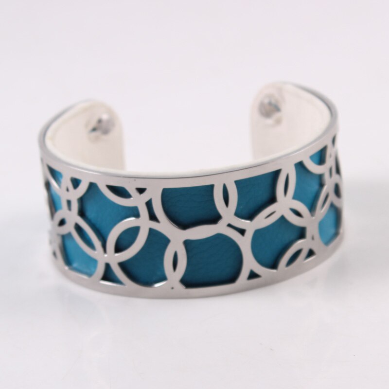 Pulseira intercambiável georgette flor bijoux acier inoxydable femme manchette pulseira reversível pulseira de couro jóias bbijoux: SKY BLUE
