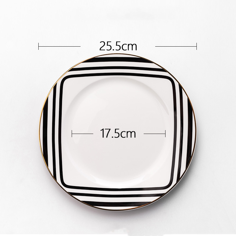 Plato de cerámica blanco y negro de estilo europeo, platos de cena, platos de comida occidental, bandeja de servicio, vajilla de cocina de restaurante: B