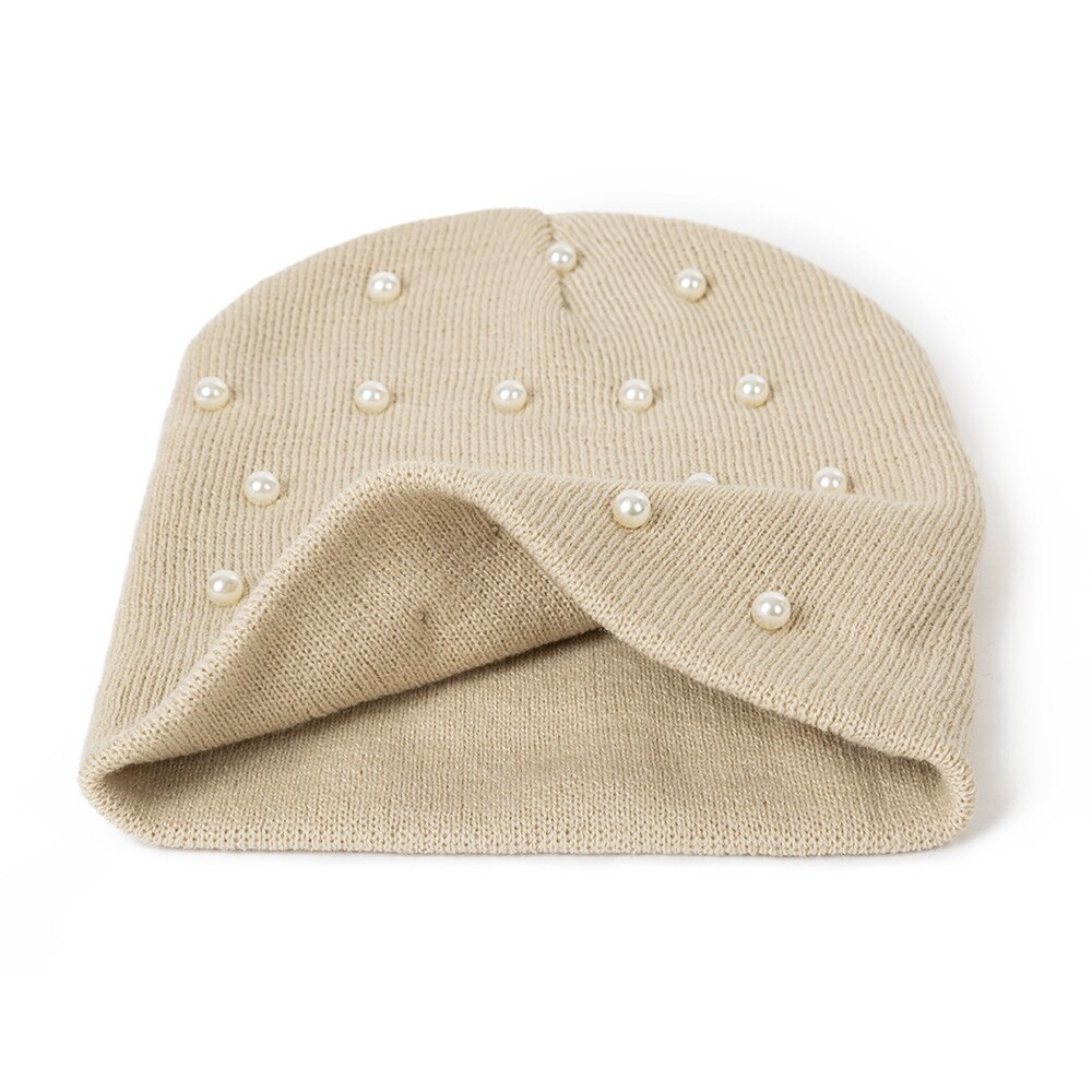 TRUENJOY-gorros de perlas para Otoño e Invierno para mujer, sombrero de punto con solidos y solidos, para sombreros invierno Mujer