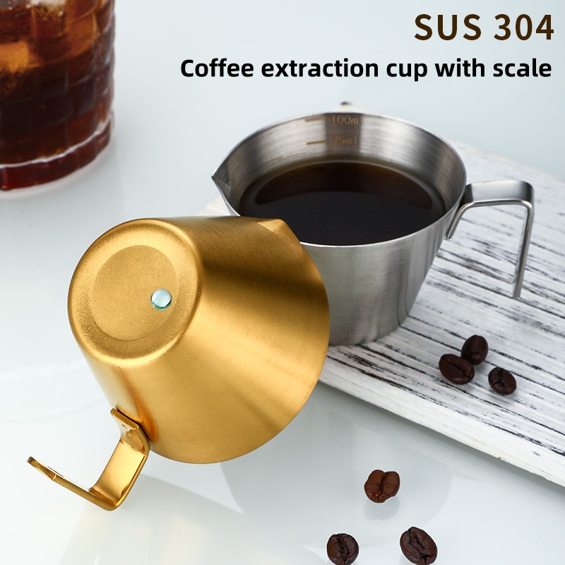 Copo de extração de café em aço inoxidável 304, com escala, colher pequena de leite, copo medidor de café expresso, ferramentas de cozinha