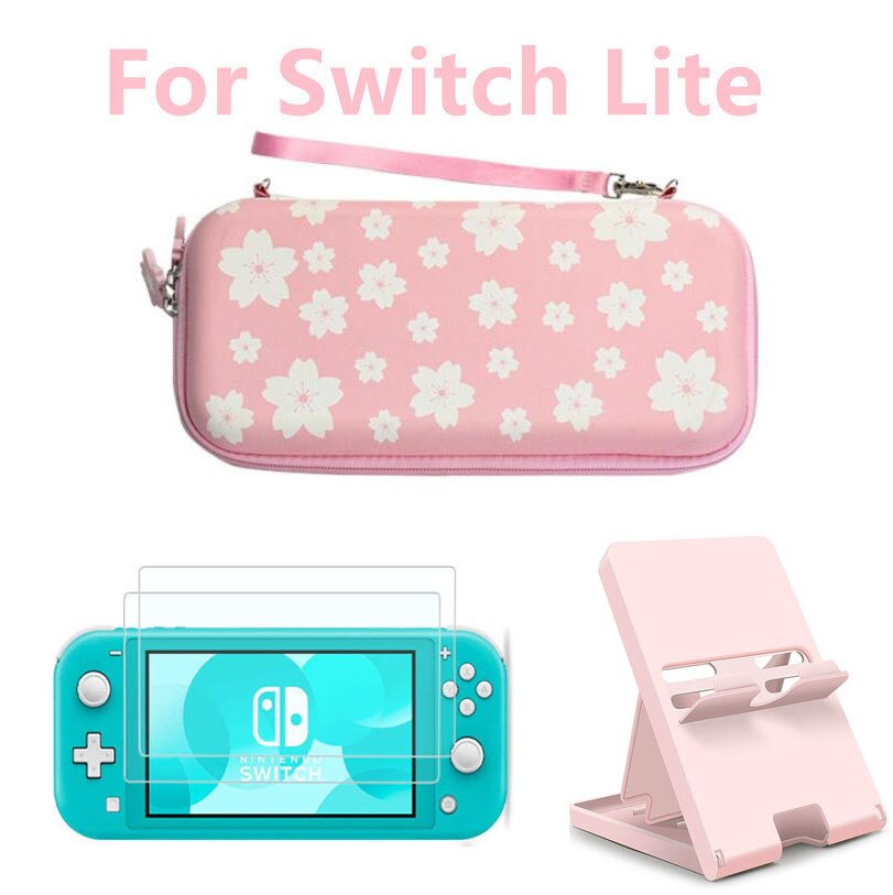 Bolsa de flores de cerezo para Nintendo Switch, estuche de almacenamiento portátil, carcasa dura, Kit de cubierta para consola NS NX: ns lite pack 4