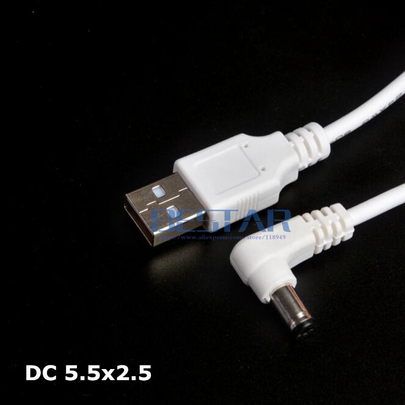 Wit DC Elleboog Power kabel Plug USB Naar DC 5.5*2.5 5.5*2.5mm 5.5mm x 2.5mm 5.5x2.5mm Jack Haakse L vorm oplaadkabel 1 M