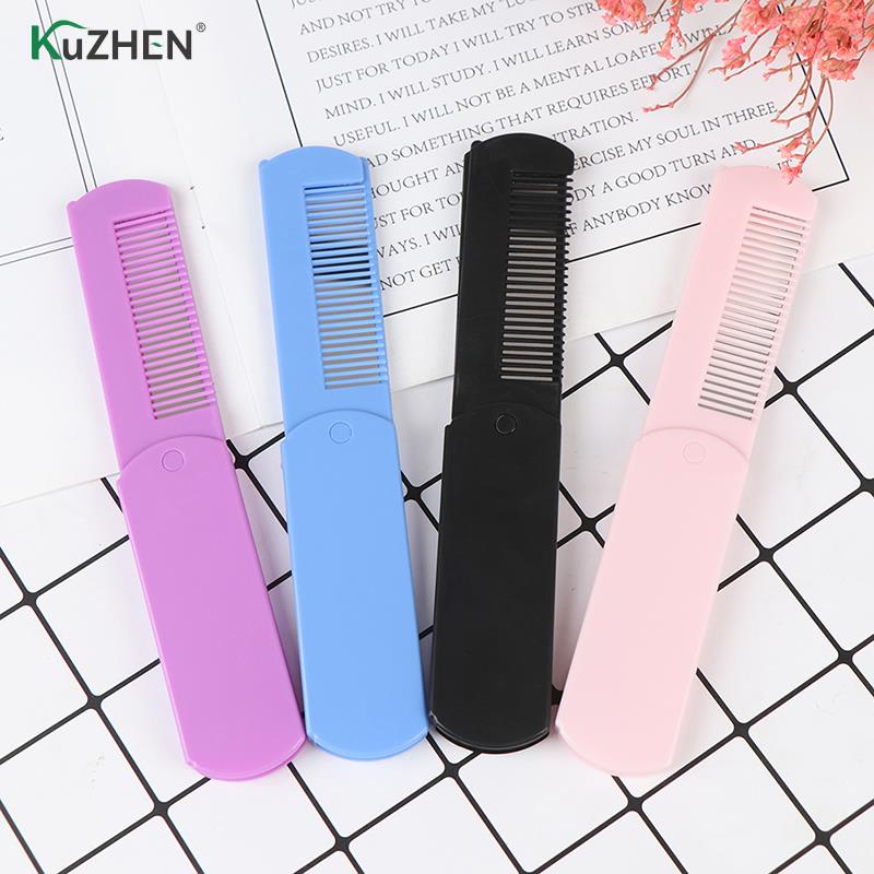 Folding Hair Brush Travel Hair Comb Portable Fold Hair Brush Mirror Compact Pocket Size Purse Travel Comb