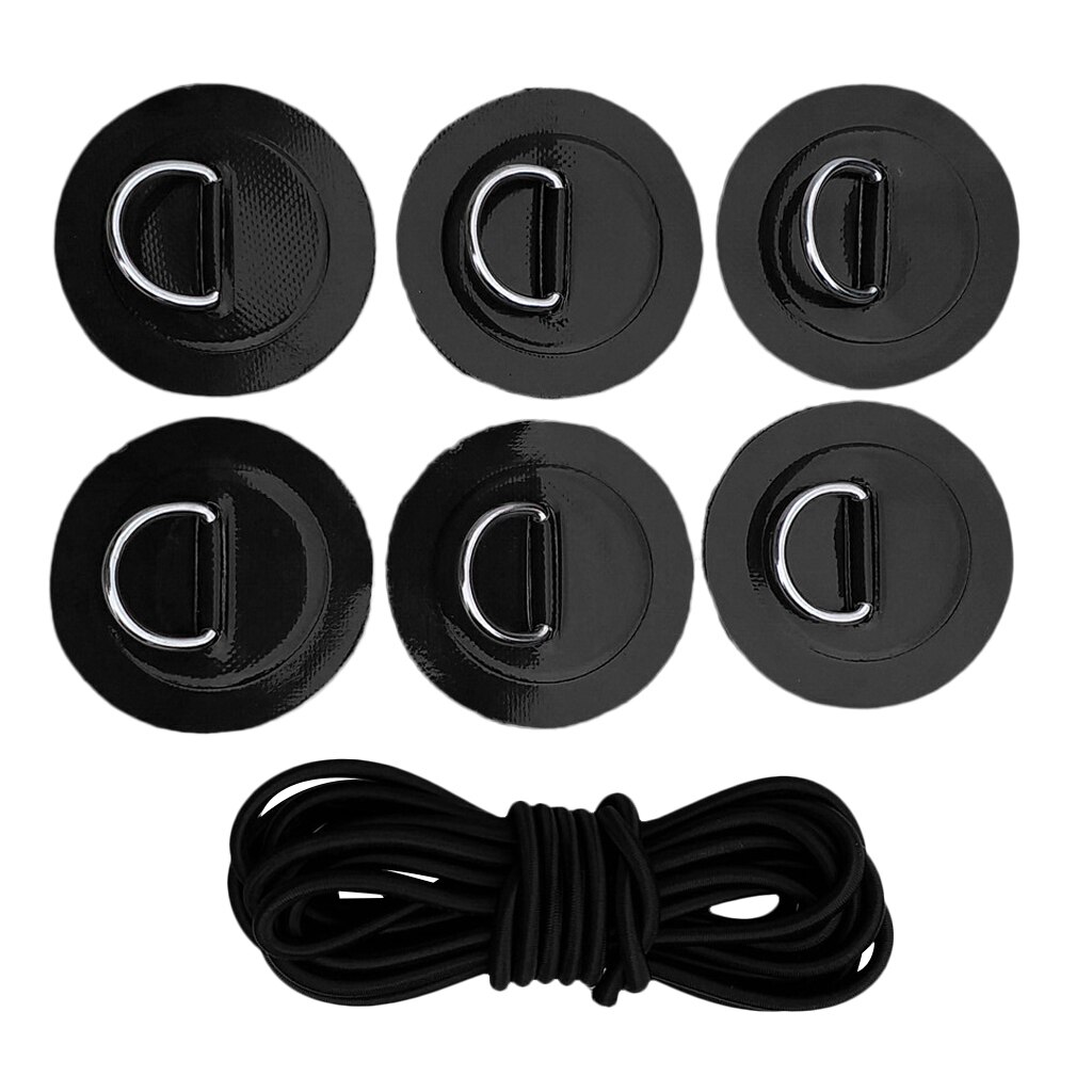6Pcs Stand Up D-Ring Pad Paddleboard Sup Bungee Touw Dek Rigging Kit Patch Water Sport Roeien Opblaasbare boten Surfplank: Black as described