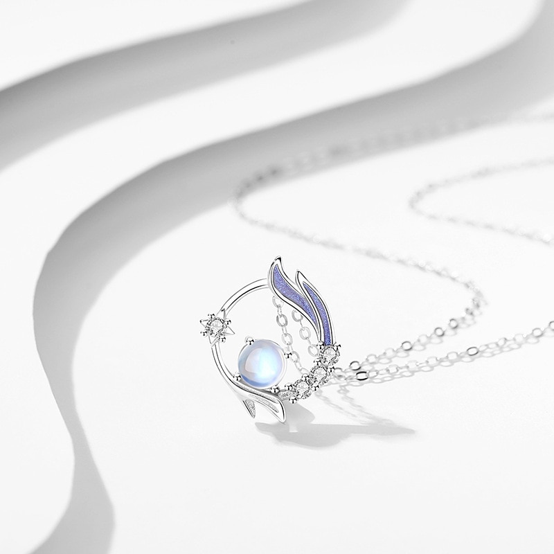 VOQ zilveren kleur ketting fantasie maansteen hanger ketting dames sleutelbeen ketting hoge sieraden cadeau