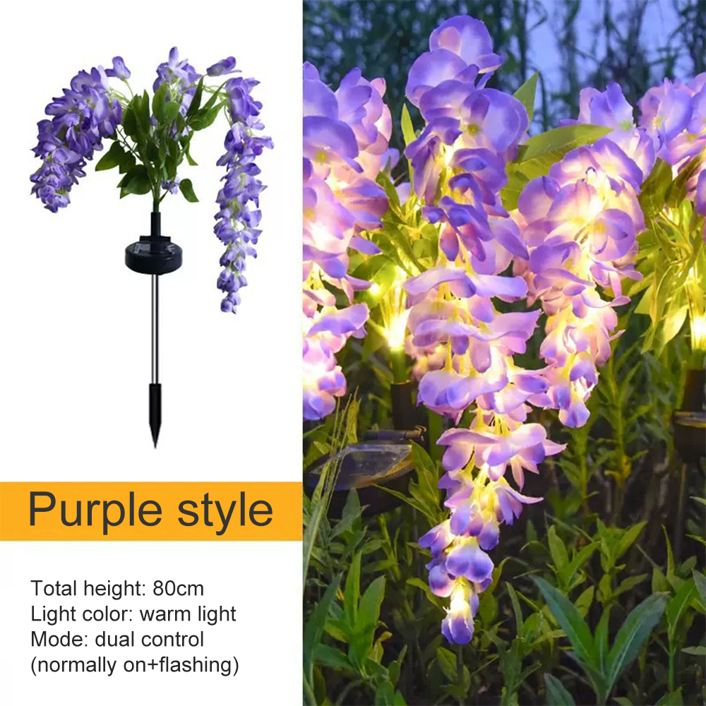 Solar Flowers Light Outdoor Garden Lawn Lamps Solar Wisteria Flower Landscape Light Courtyard Garden Ground Plug Light Decor: Blue