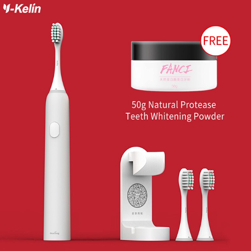Y-kelin-cepillo de dientes eléctrico con 2 cabezales, recargable, Sónico, para tirantes para adultos, ortodoncia: Fashion Silver 1 set
