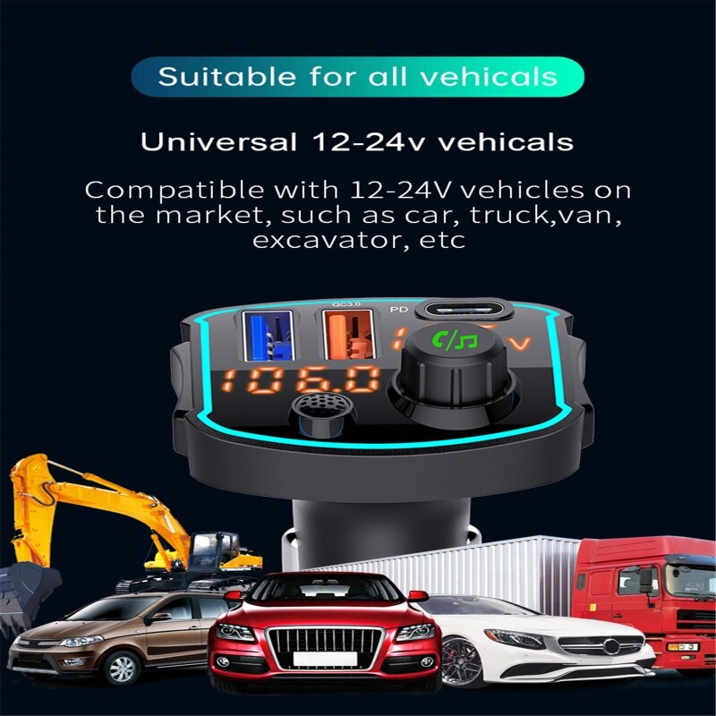 Car Bluetooth-compatible 5.0 FM transmitter Dual LCD display Car Mp3 Player Handsfree Car Kit QC3.0 PD18W Quick charge