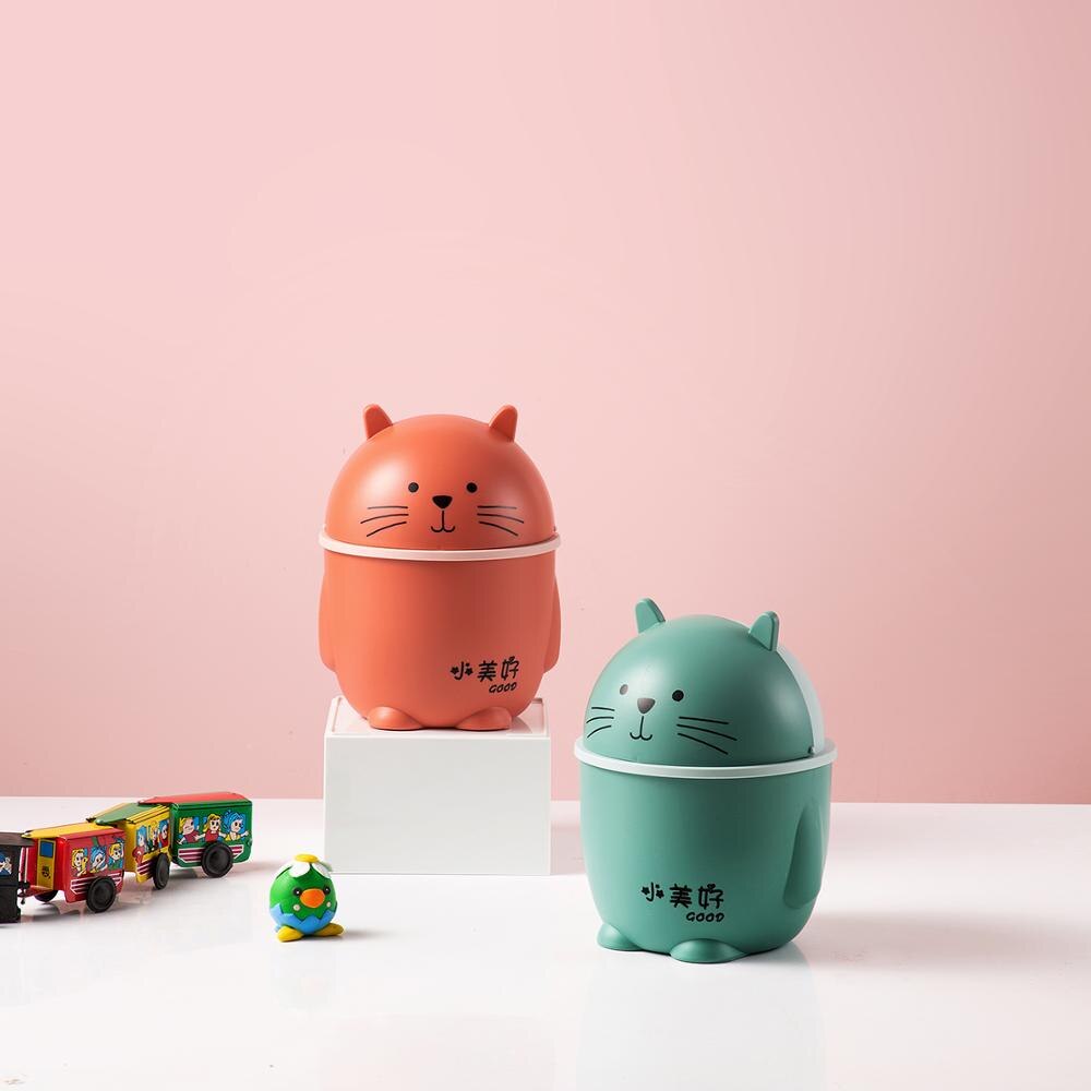 Creatieve Cartoon Desktop Prullenbak Met Swing Deksel Puin Opbergdoos Vuilnisbak Kantoorbenodigdheden Kleine Prullenbak Mini Auto Kattenbakvulling kan