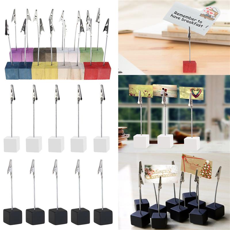 16pcs Pine Base Photo Holder Stand Card Note Desk Memo Clip Seat Card Bracket Desktop Document Holder With Pinewood Base Random