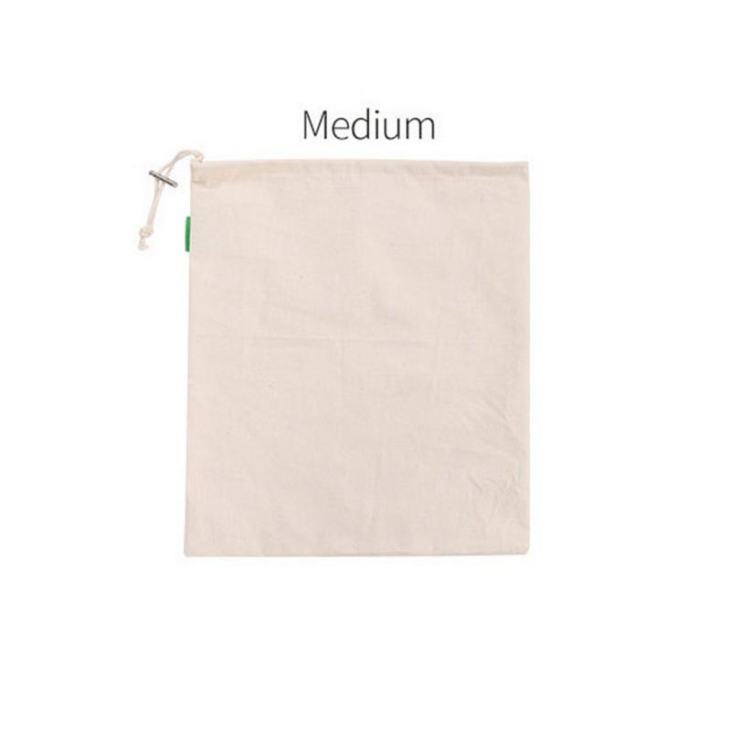 Reusable Bulk Bin Cotton Drawstring Bag Metal Buckle Multi-Purpose Fruit Vegetable Rice Bread Shopping Bag