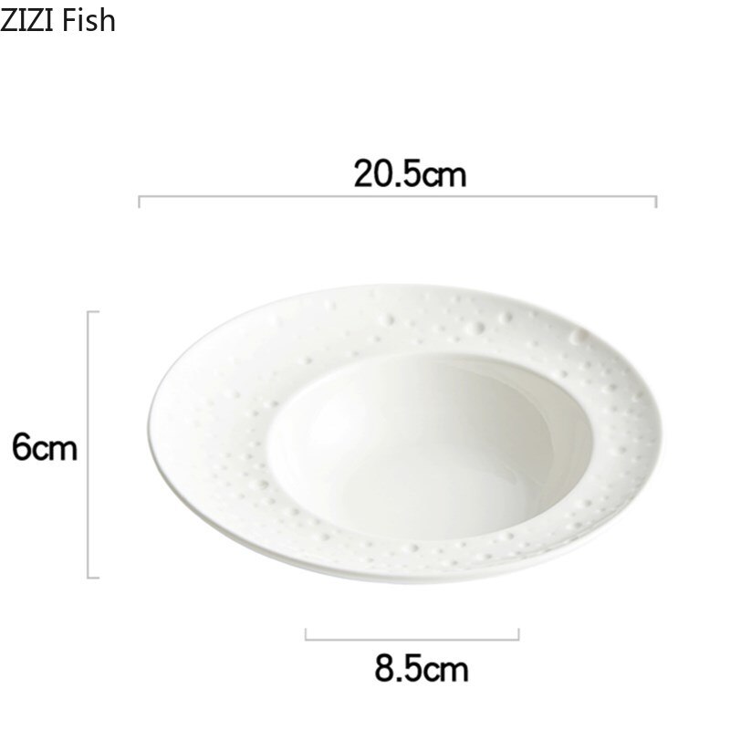 Plato blanco con forma de sombrero de paja para el norte de Europa, vajilla de decoración para restaurante, plato de sopa de carne y espagueti, plato de postre y fruta