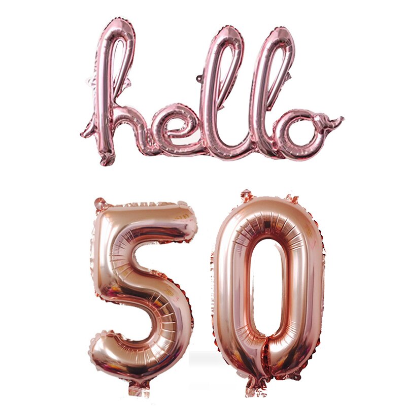 Rose Gold Hello 30 Letter Number Balloons 30/40/50/60th Birthday Party Decor 30 Number Link Balls Inflatable Air Globos Supplies: rose gold hello 50