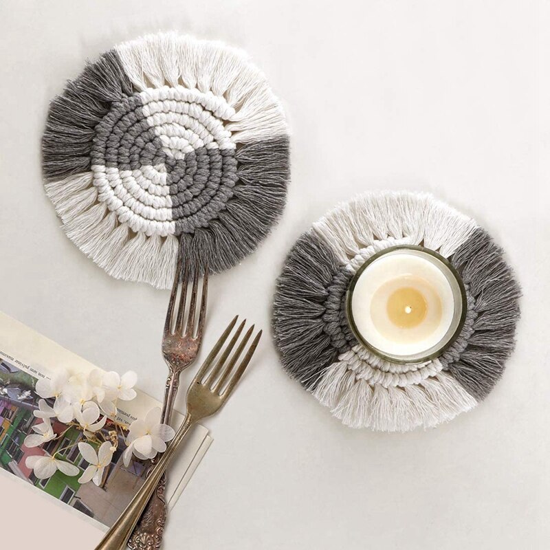 Sous-verres en macramé pour boissons, lot de 4 sous-verres ronds tissés absorbants avec glands, tapis de Protection thermique