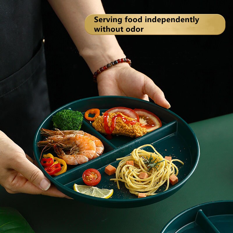 Compartment Plate For Food Round Plastic Dinner Plates Dinnerware Dining Plate Serving Dishes Cake Salad Kitchen Plates