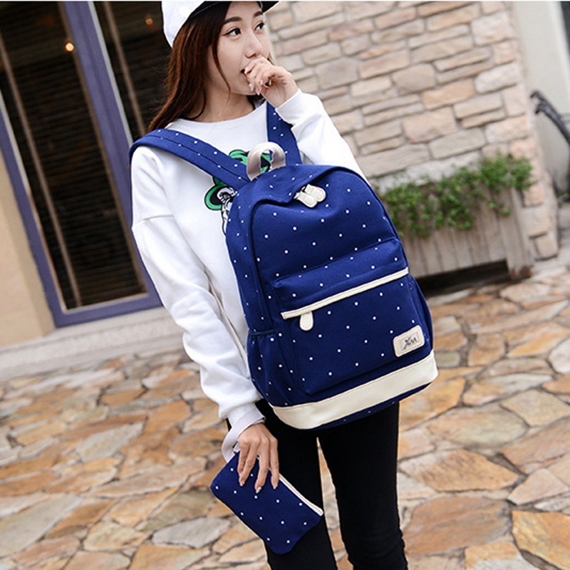 DIHOPE 3pcs/Set Dot Canvas Printing Backpack Women School Back Bags For Teenage Travel Backpacks Female Schoolbag