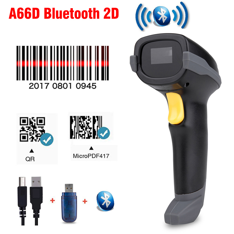 Leitor de código de barras sem fio, leitor de código de barras compatível com bluetooth 2.4g, 1d 2d pdf417 com base carregadora automática: A66D Bluetooth 2D