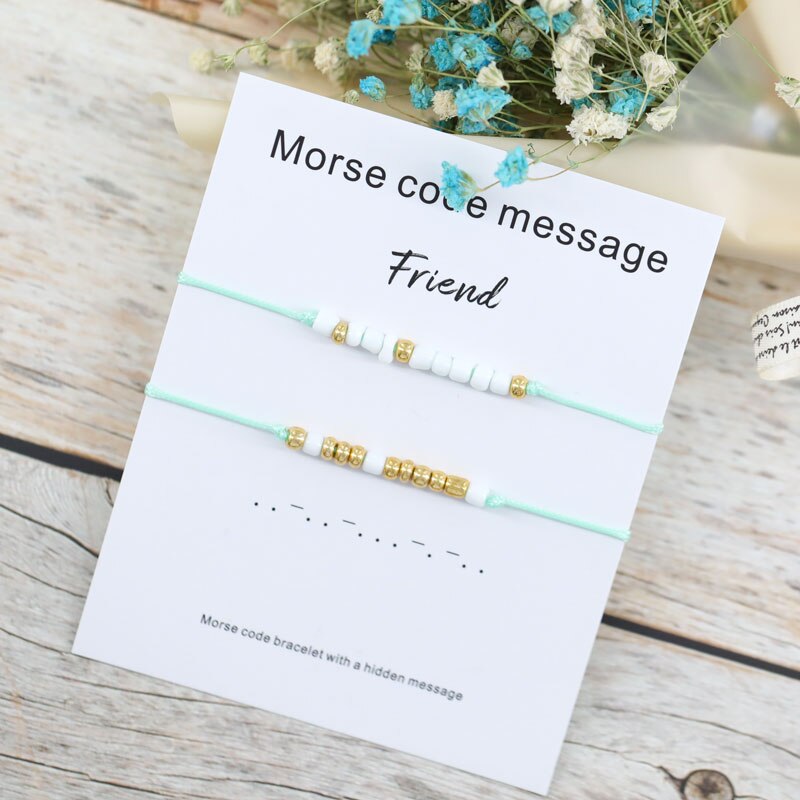 Set van 2 morsecode armbanden met kralen, beste vriend, vriendschapsarmband, morsecode sieraden, beste vriend, bijpassende armband voor koppels.: Groente