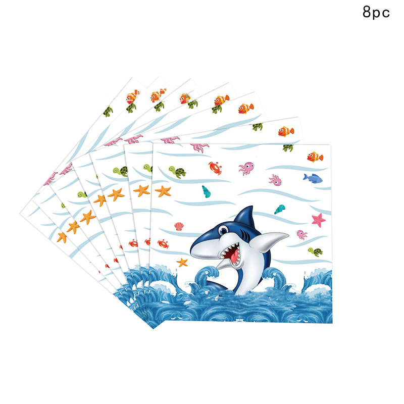 Blue Shark Ocean Theme Birthday Disposable Tableware Under The Sea Plates Napkins Happy Birthday Party Decor Kids Baby Shower: Olive