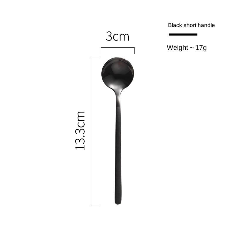 Small Spoon Coffee Spoon for Yogurt Ice Cream Dessert Long Handled Spoon Cutlery Kitchen Tainless Steel Round Teaspoon: Black - S