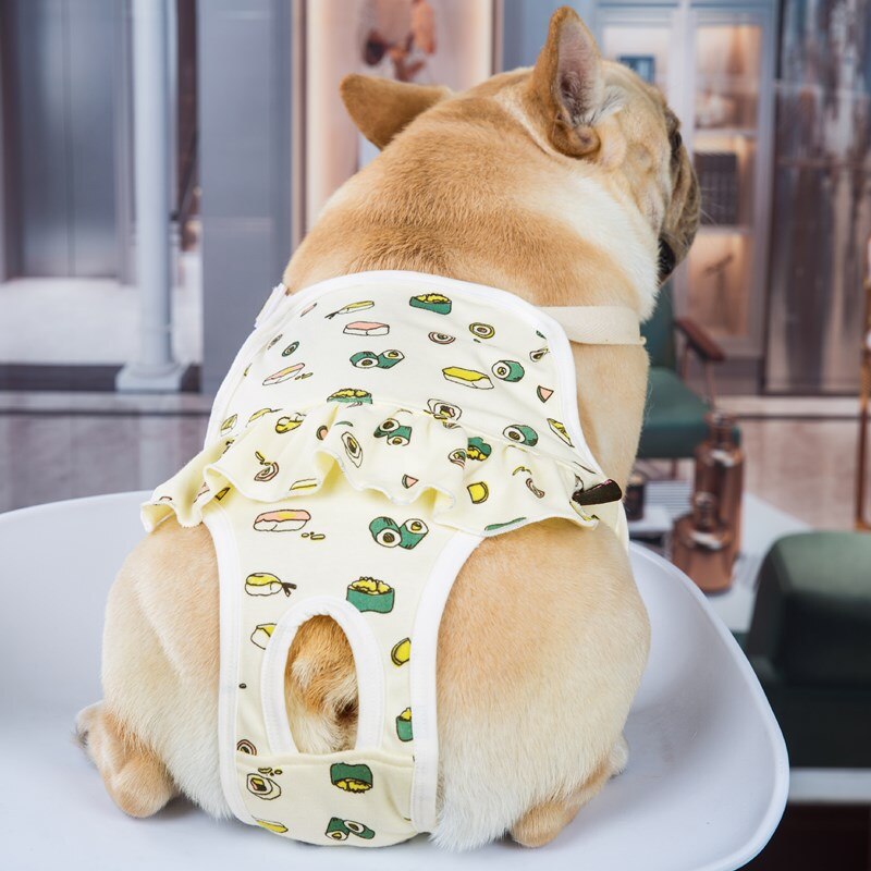 Pantaloncini fisiologici per cani femminili pannolini per cani in cotone con stampa cartone animato per bulldog francese intimo mutandine sanitarie pantaloncini morbidi: giallo / S