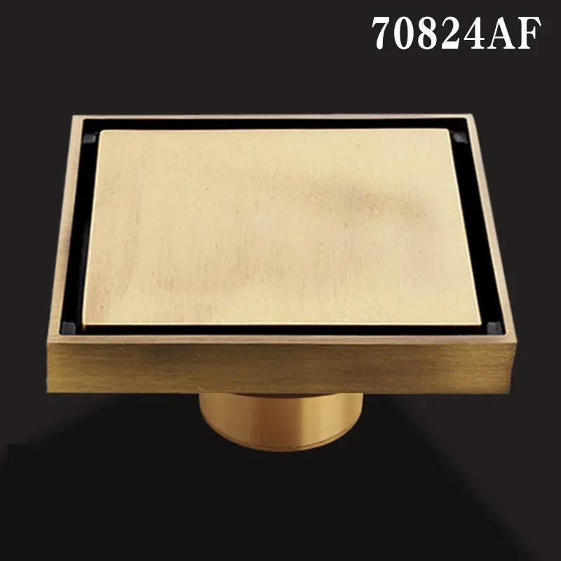 Desagüe de suelo dorado de 10x10cm, drenaje grueso de latón para prevención de olores, ducha, baño, balcón, lavadora, desagüe de suelo: YELLOW