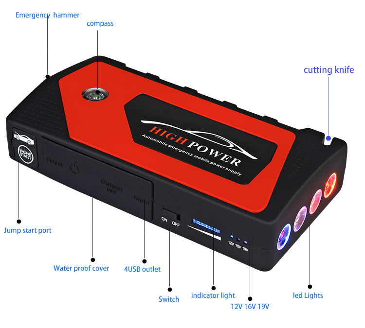 Multifunction Jump Starter 69800mAh 12V 4USB 600A Portable Car Battery Booster Charger Power Bank Starting Device
