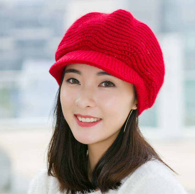 Kvinder pige efterår vinter kasket udendørs fløjl varm vild strik uld hætter tidevand hatte stilfulde hætter ensfarvet hatte: Rød