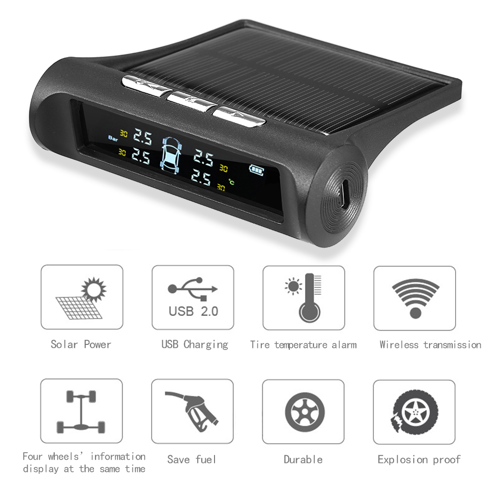 TPMS Reifen Druck Überwachung System Universal- kabellos 4 Externe Sensoren Anzeige 4 Reifen Druck Temperatur Daten geschaltet
