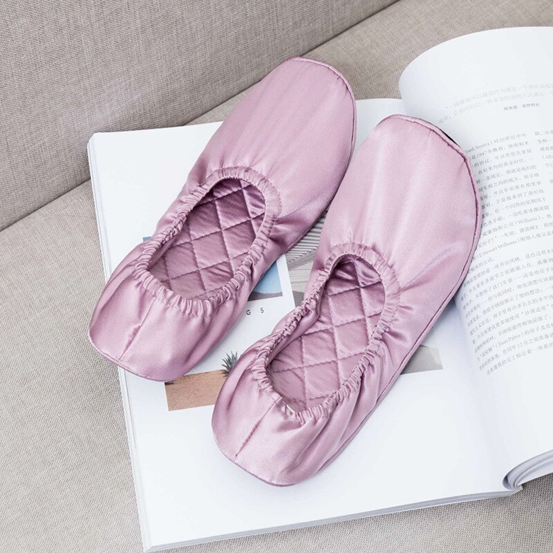 19 Momme House Wear Silk Slippers for Indoors Ballet Shoes Comfortable ladies Shoes for travel floor slipper: purple / 39-40 (255mm)