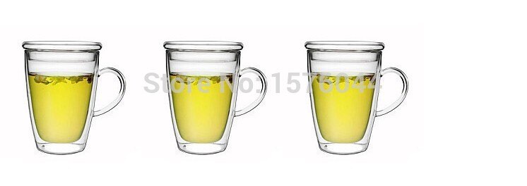 1pc högkvalitativa värmebeständiga dubbla lager väggglaskoppar glashandtag muggar glasvaror 300ml ölglas med lock  jp 1066