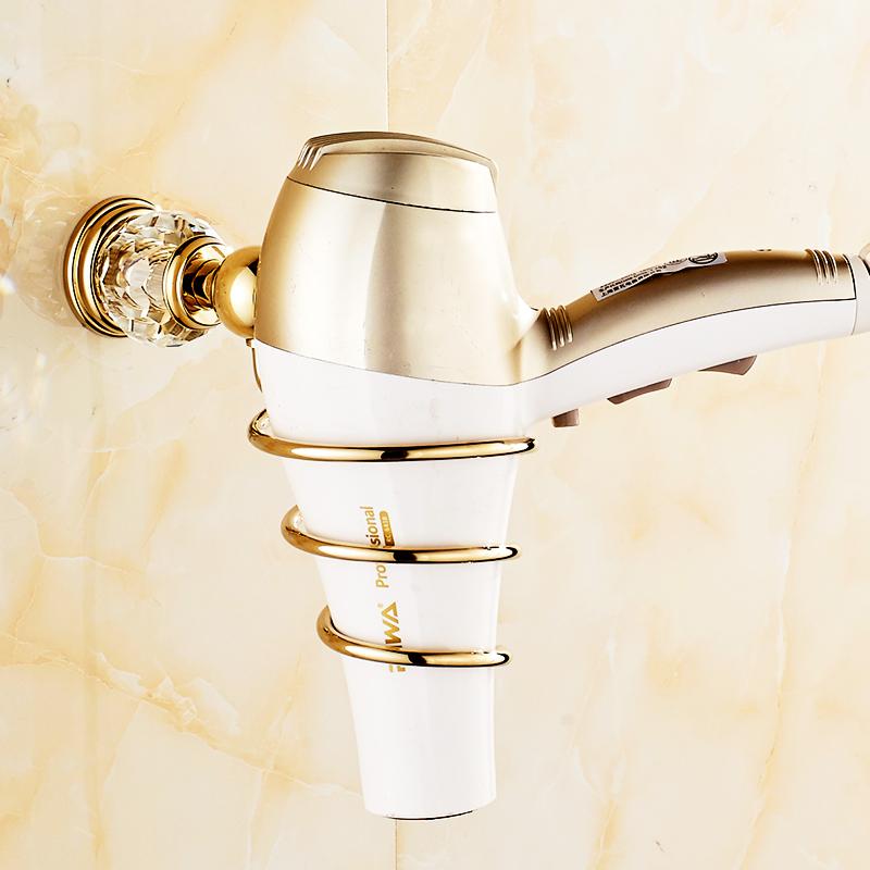 Solid Brass Crystal Bathroom Accessories Set Polish Finish Gold Bathroom Hardware Set Europe Antique Bathroom Products ST1: Hair dryer