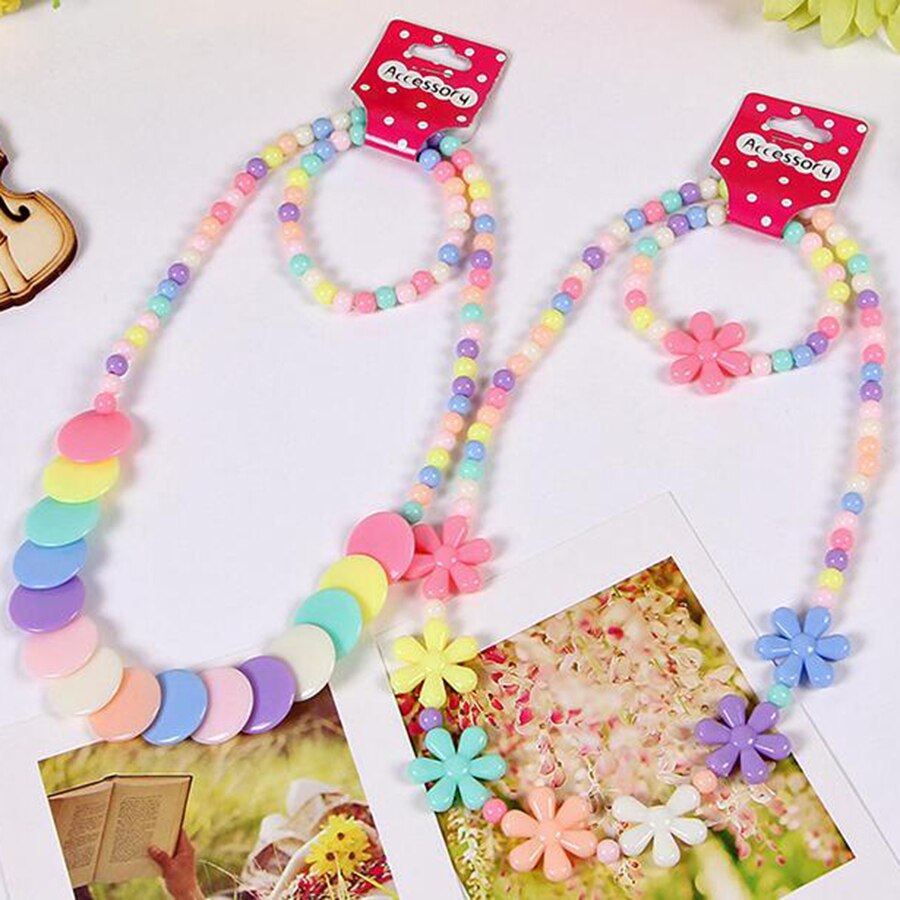 Neue Süssigkeit Farbe Perlen für Art Blume Halskette Armbänder Prinzessin Baby Mädchen Schmuck einstellen Kind Halsband Zubehör T137